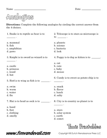 easy analogies picture worksheet