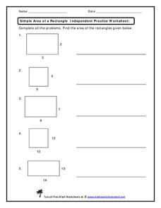 Simple Area of a Rectangle Worksheet for 3rd - 4th Grade | Lesson ...