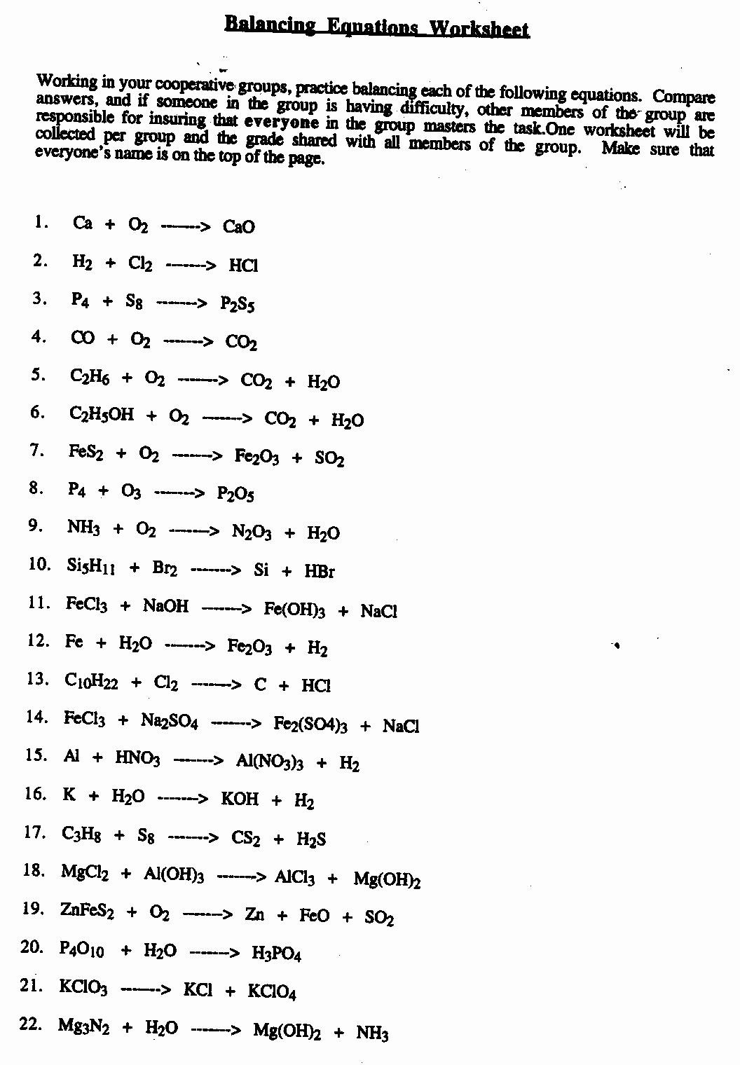 50 Balancing Equations Worksheet Answers Chemistry | Chessmuseum ...