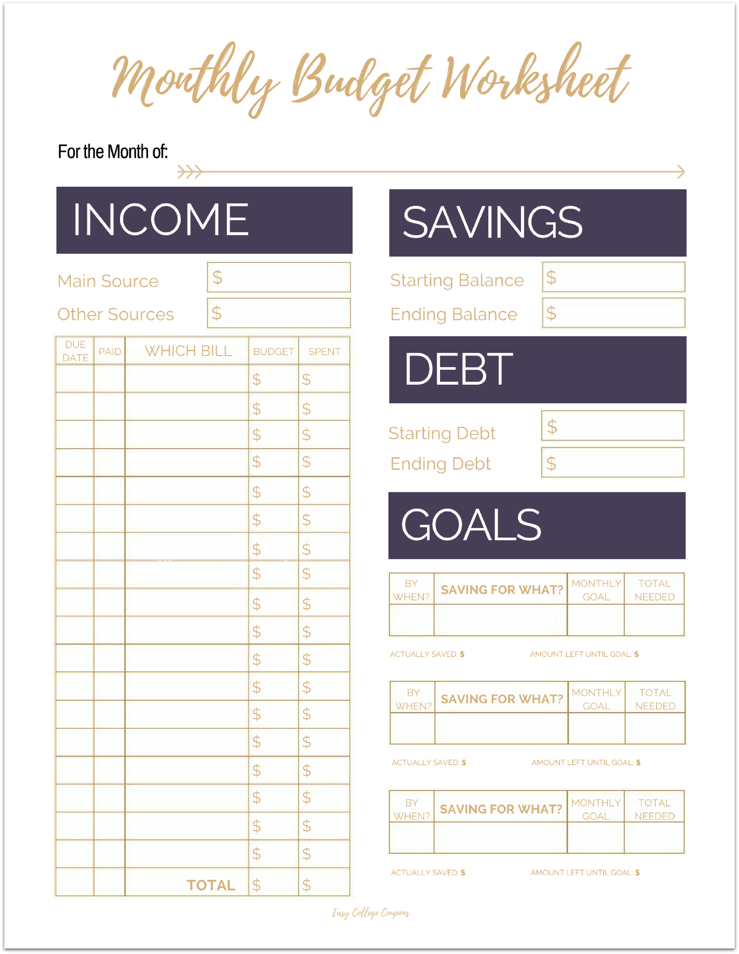 Free Printable Monthly Budget Template Worksheets Library
