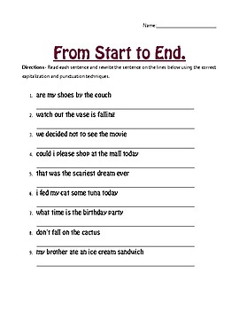 From Start to End Capitalization and Punctuation Worksheet
