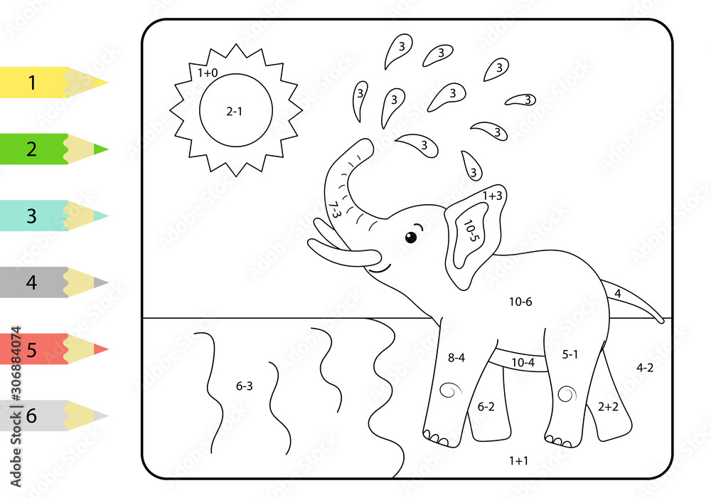 Educational game for children. Math coloring page with cute ...