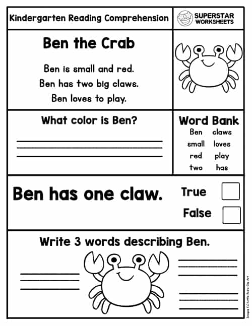 Kindergarten Reading Comprehension Worksheets -Worksheets Library