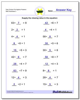 Division Pre-Algebra Worksheets