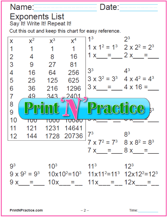 18 Exponent Worksheets For Practice ⭐ Definition, Squares, Cubes ...