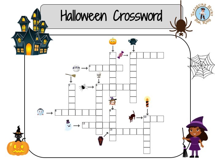 Halloween Crossword - puzzle to print - Treasure hunt 4 Kids