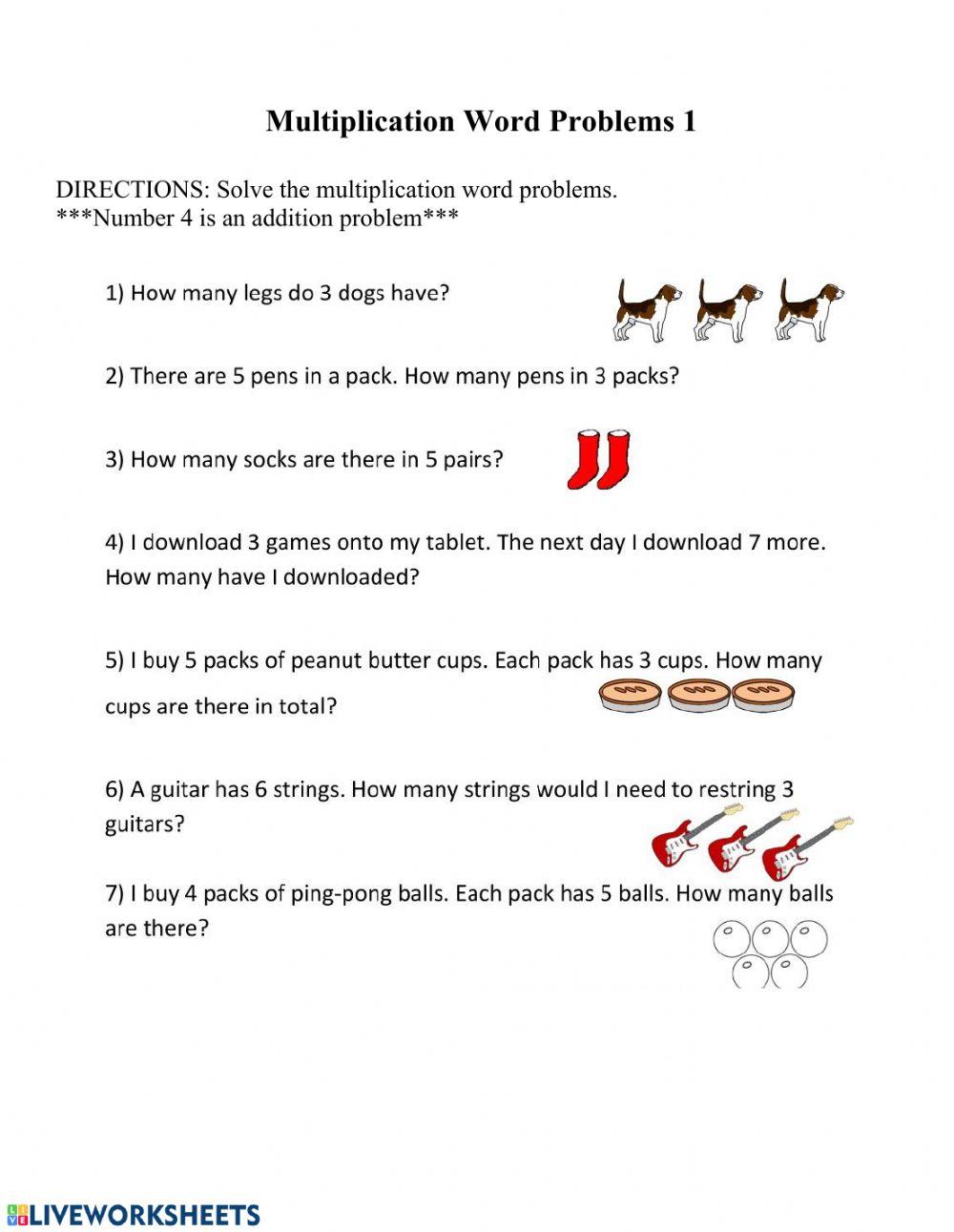 Multiplication Word Problems 1 worksheet | Live Worksheets - Worksheets ...