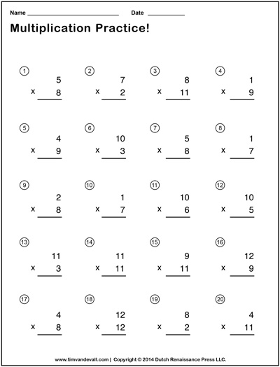 Simple Multiplication Worksheets - Printable PDF - Tims Printables