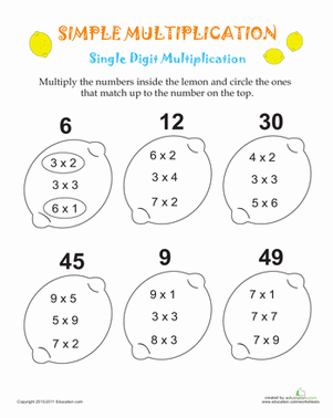 Simple Multiplication: Lemons | Worksheet 