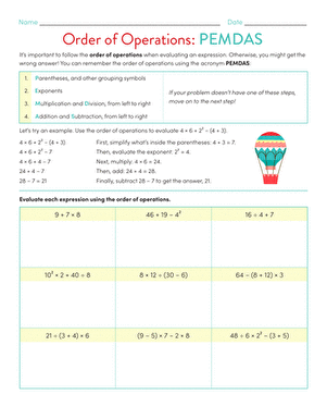 easy pemdas worksheet