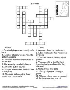 Baseball Crossword Puzzle Worksheet for 3rd - 5th Grade | Lesson ...