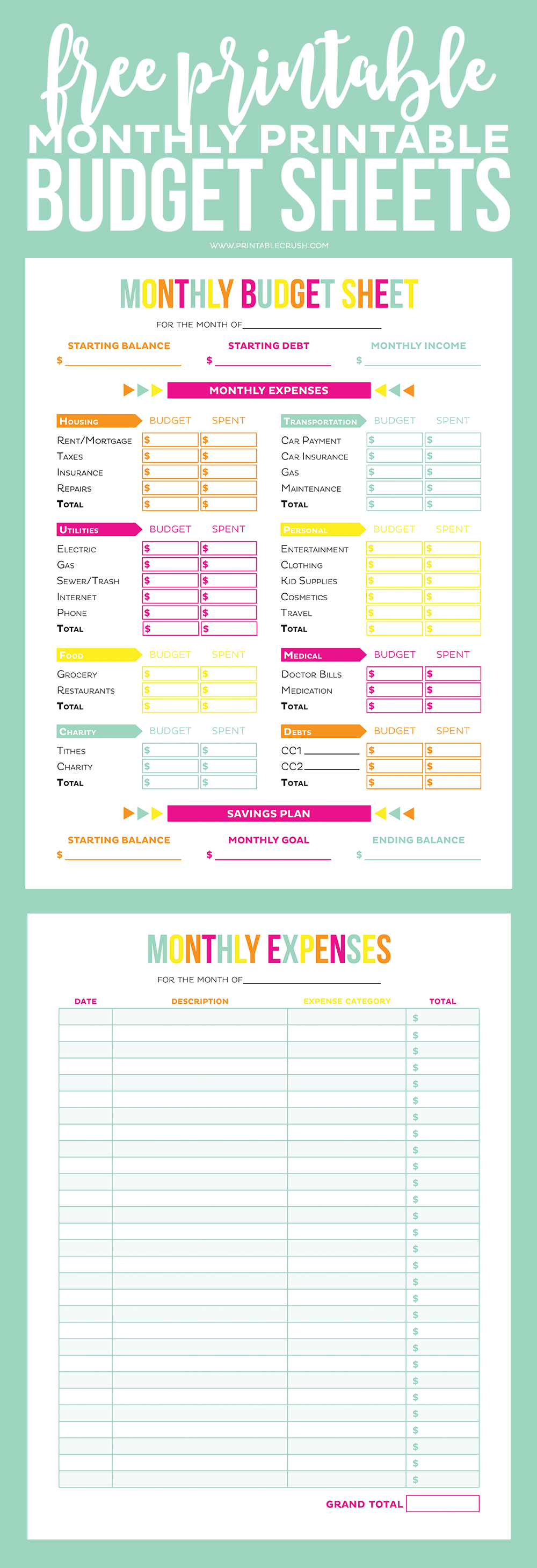 Budget Sheet - Track Monthly Finances Using FREE Printables