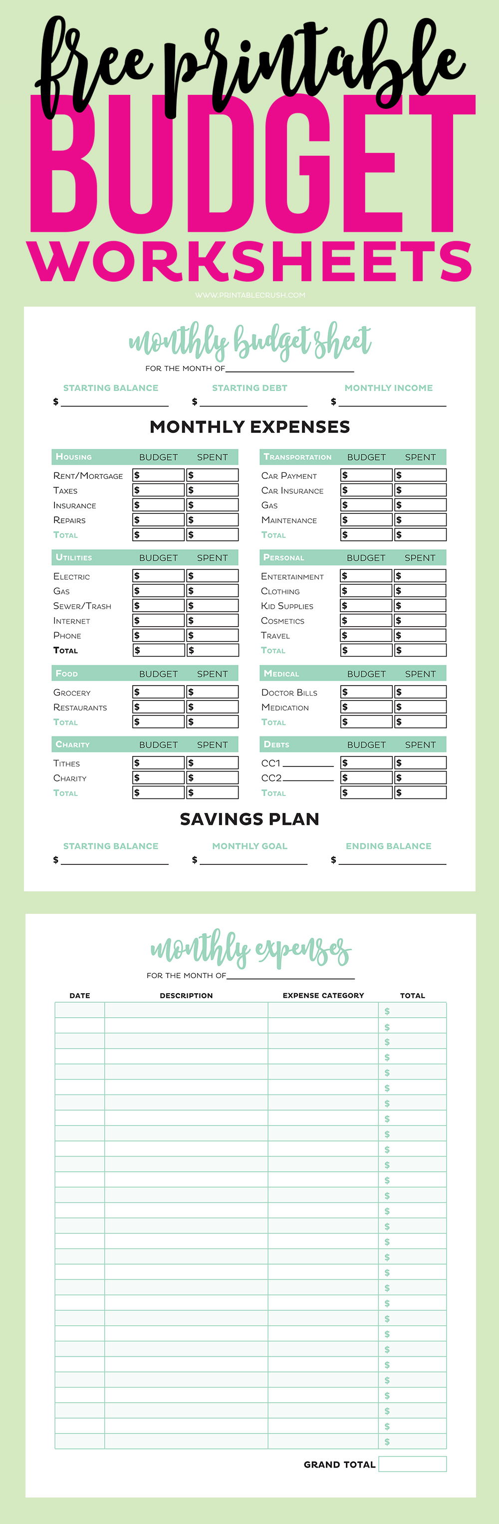 Simple FREE Printable Budget Worksheets - Printable Crush