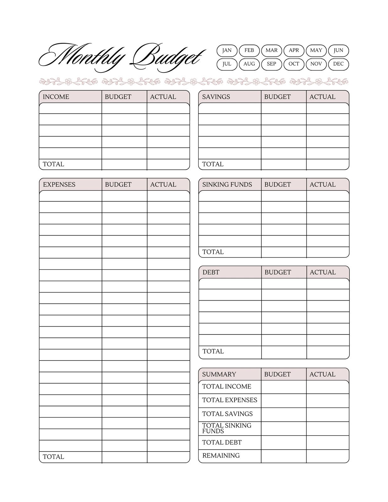 easy printable budget sheets