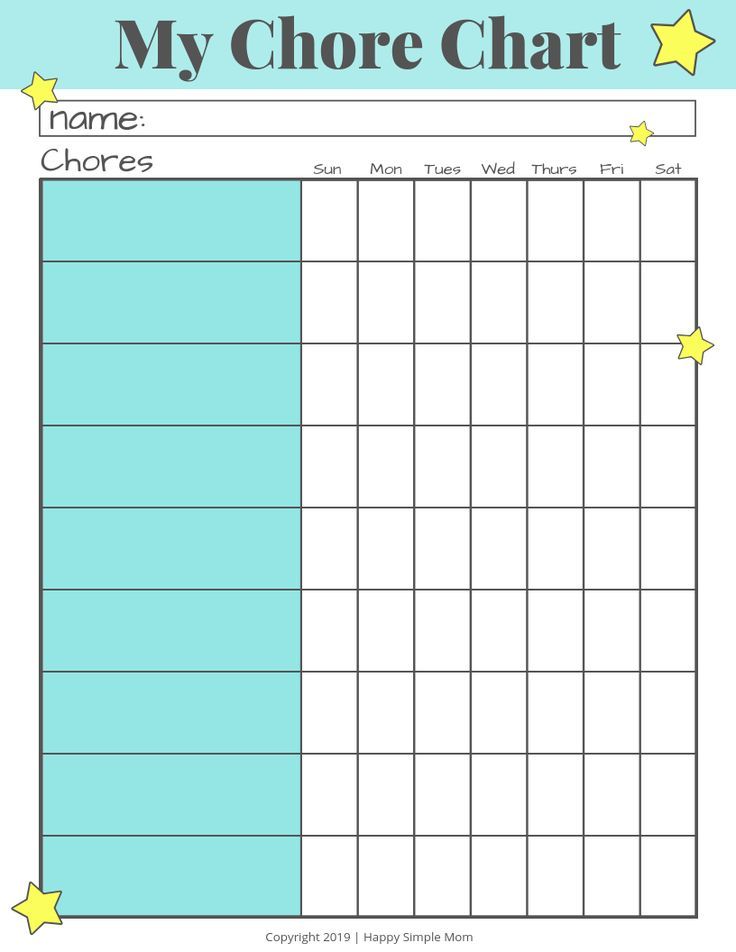 easy printable chore charts