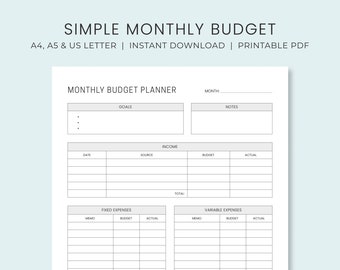 easy printable monthly budget planner