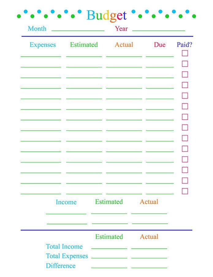 easy printable monthly budget planner