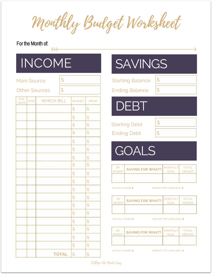 easy printable monthly budget planner