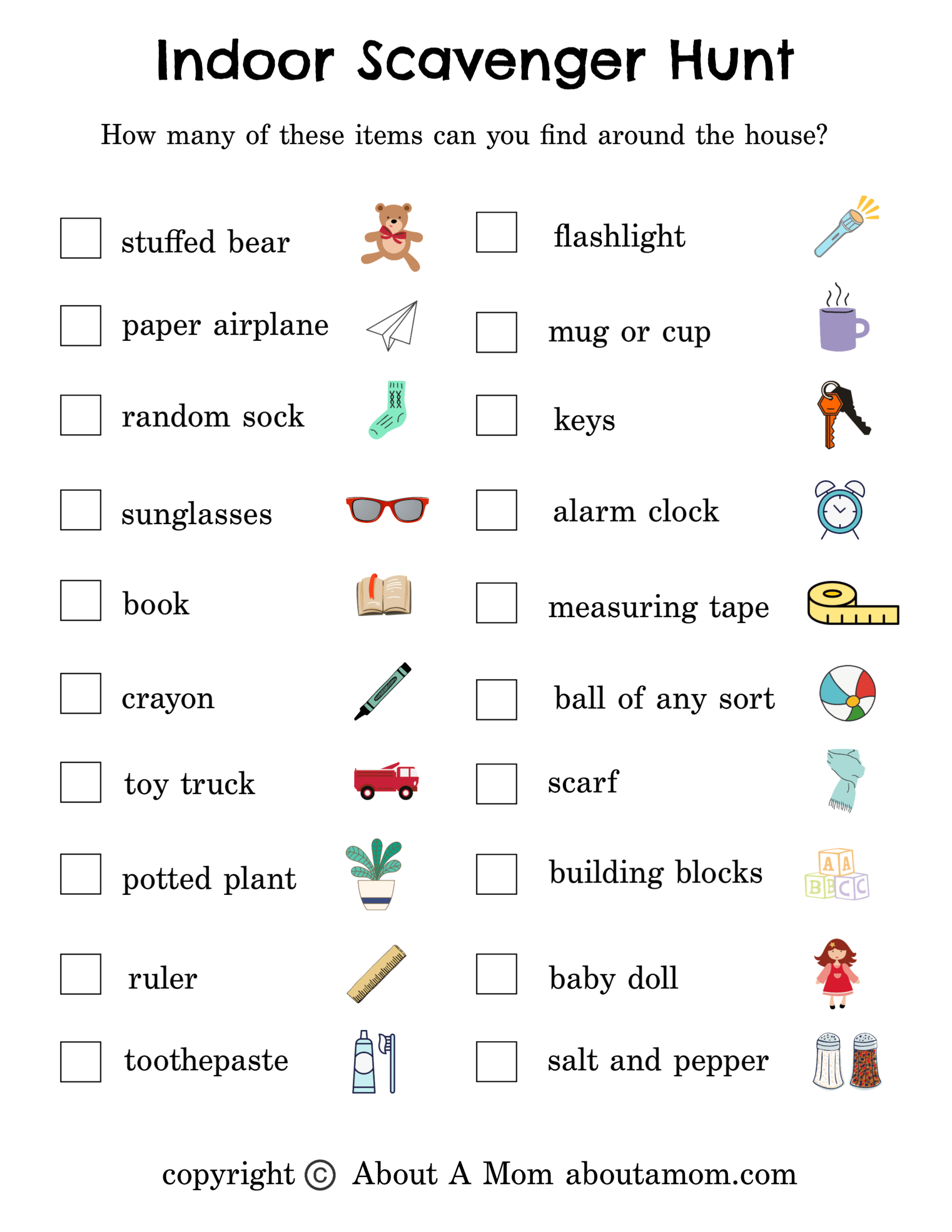 easy printable scavenger hunt
