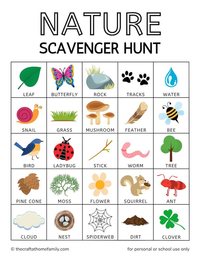 Free Printable Nature Scavenger Hunt for Kids - The Craft-at-Home ...