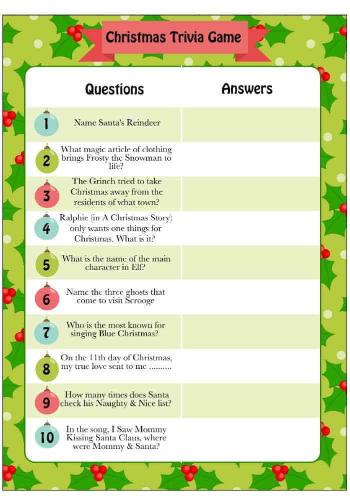 easy printable trivia questions with answers