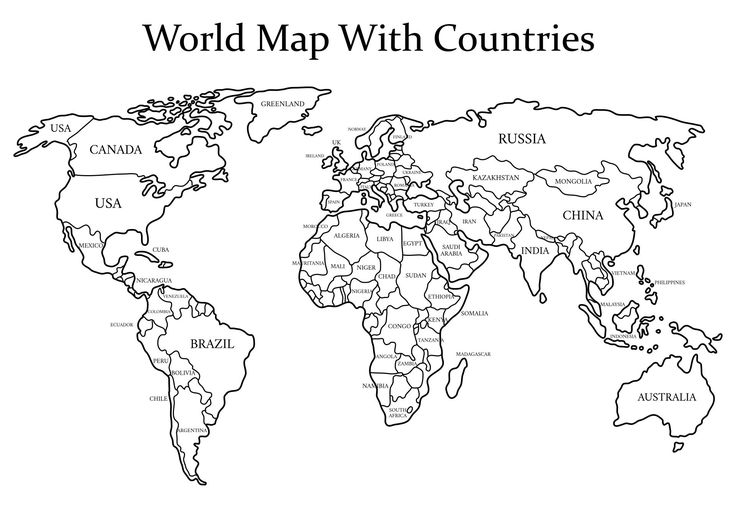 Black And White World Map - 20 Free PDF Printables | Printablee