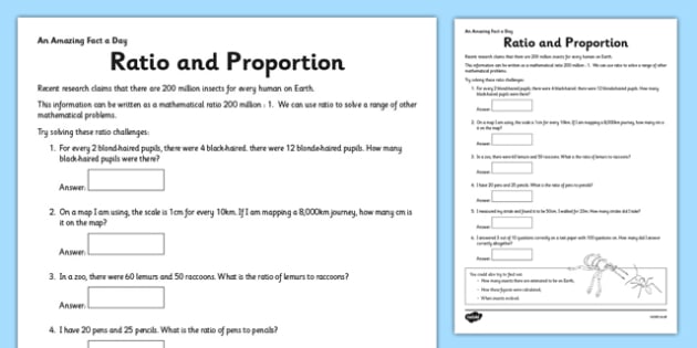 Ratio and Proportion Worksheet / Worksheet (teacher made)