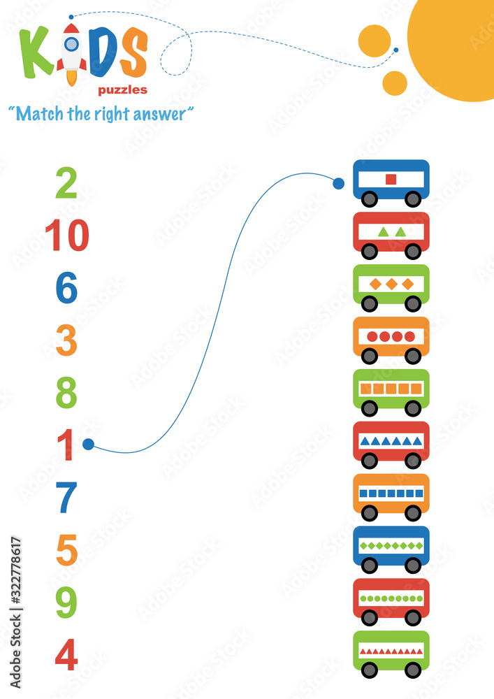 Learning numbers worksheet. Math worksheet match the right answer ...