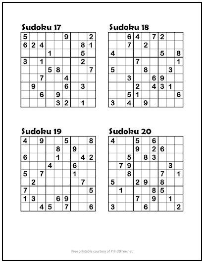 Sudoku Puzzles #17-20 (Easy) | Print it Free