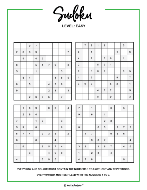 Printable Sudoku - 100+ Puzzles From Easy To Hard - World of ...
