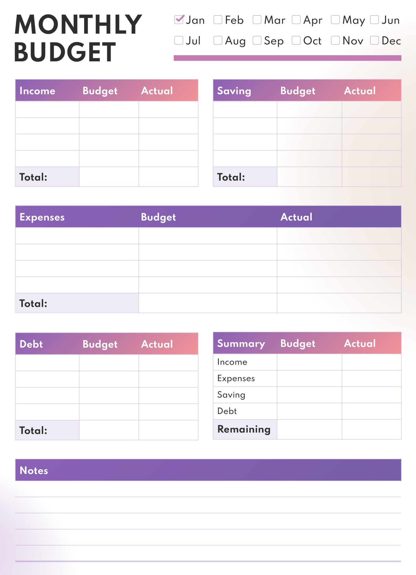 easy to use printable budget worksheet