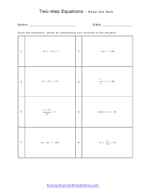 Two Step Equations Worksheets