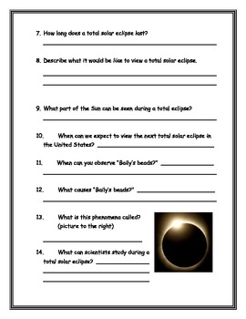 Solar and Lunar Eclipses Worksheet by Annette Hoover | TPT