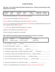 Ecology Worksheet.docx - Ecology Worksheet Main Idea: An ecosystem ...
