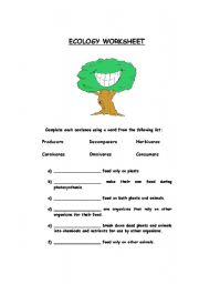 Ecology Worksheet - ESL worksheet by chookeroo