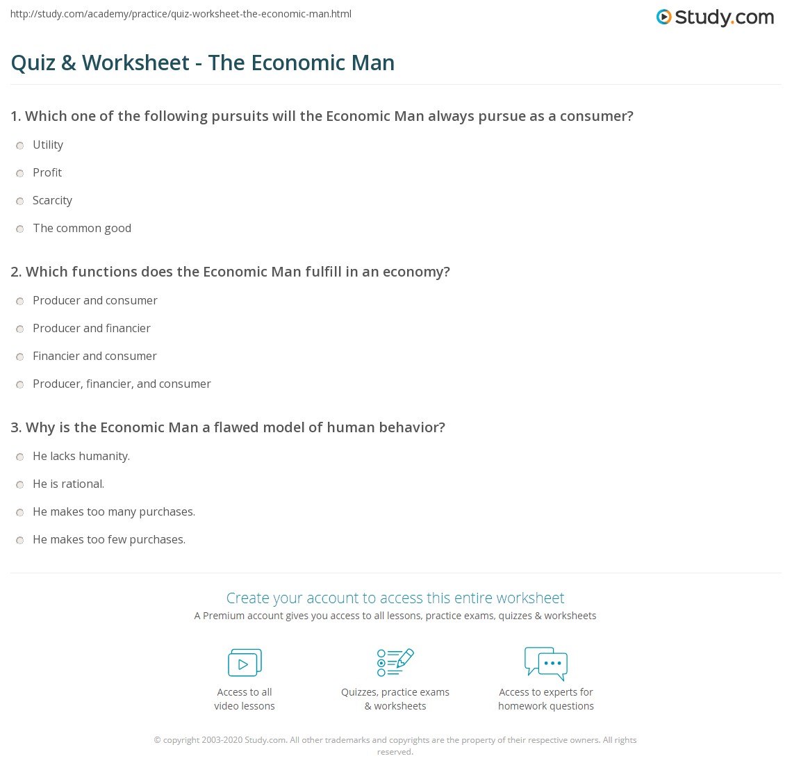 Quiz &  Worksheet - The Economic Man | Study.com