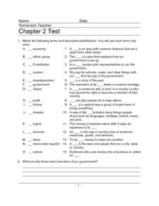 Chapter 2 Test: Government and The Economy Worksheet for 7th - 8th ...