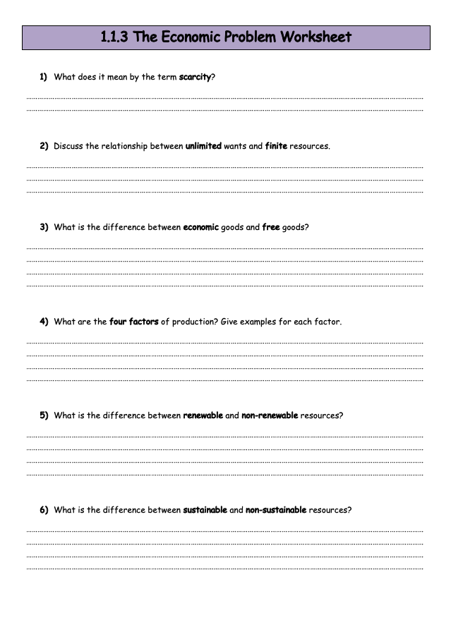 Nature of Economics Worksheets (Topic 1.1) - A Level Economics ...