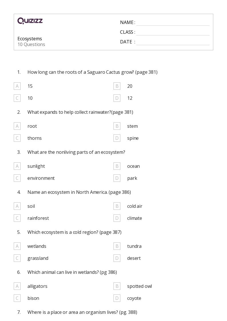 50+ Ecosystems worksheets for 4th Grade on Quizizz | Free &  Printable
