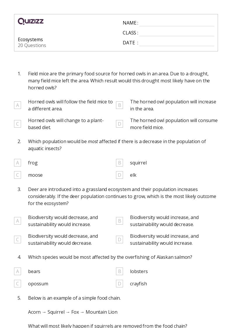 50+ Ecosystems worksheets for 3rd Class on Quizizz | Free &  Printable
