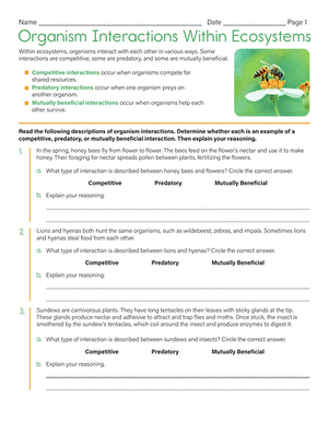 Changing Ecosystems Worksheet for 7th - 12th Grade | Lesson Planet