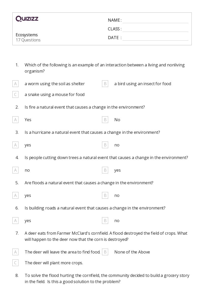 50+ Ecosystems worksheets for 3rd Class on Quizizz | Free &  Printable