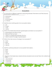 Ecosystems, games, worksheets, quizzes for kids