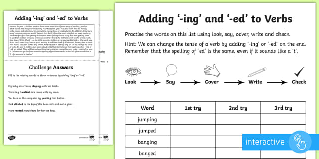 ed and ing endings worksheet