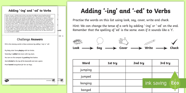 ed and ing worksheet