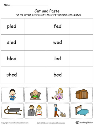 FREE* ED Word Family Match Picture with Word in Color ...