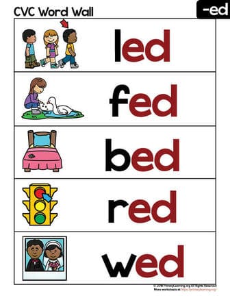 ed word family worksheet