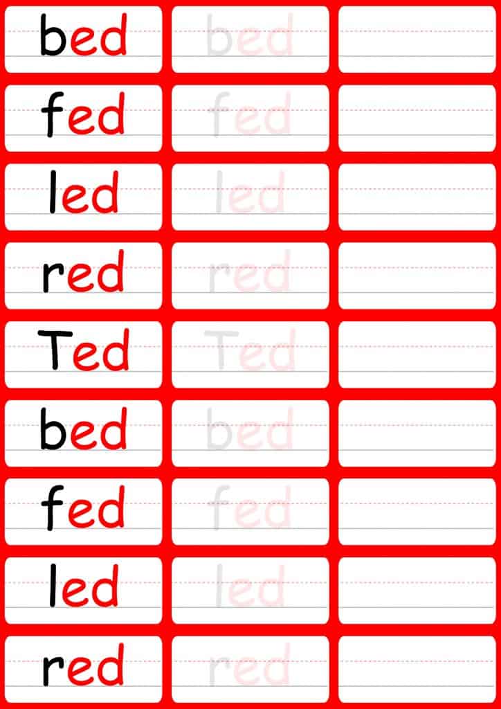 ed word family worksheet
