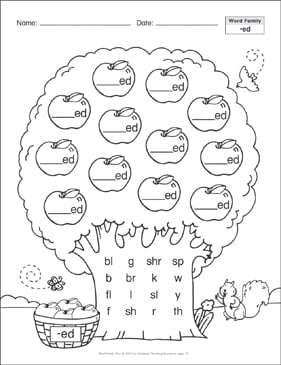 Short Vowel (-ed): Word Family Tree | Printable Skills Sheets