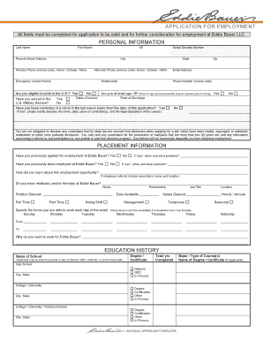 Fillable Online APPLICATION FOR EMPLOYMENT - Eddie Bauer Fax Email ...